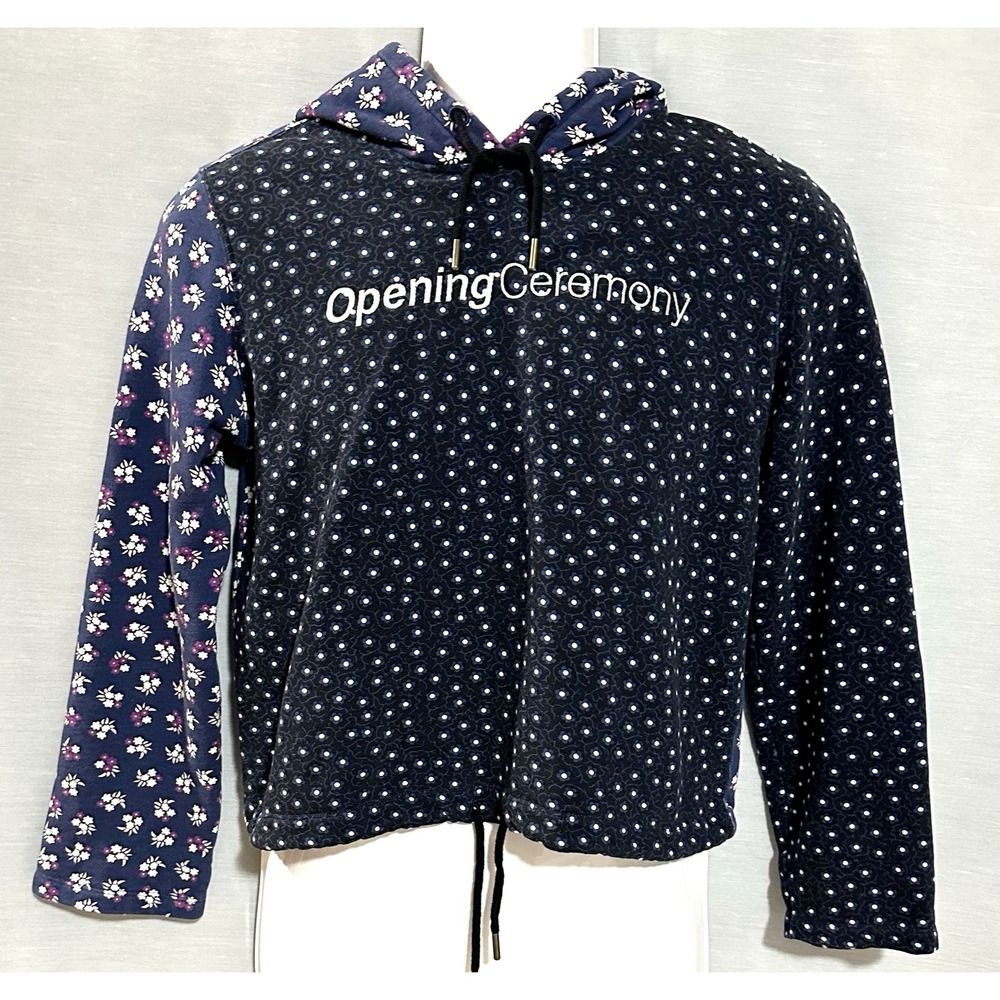 Opening Ceremony Sweatshirt Women's S Embroidered Fem Floral Crop Cotton Hoodie